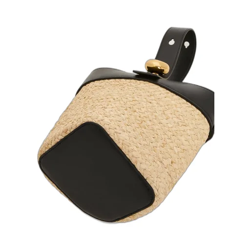 Mini Pebble Bucket bag in raffia and calfskin