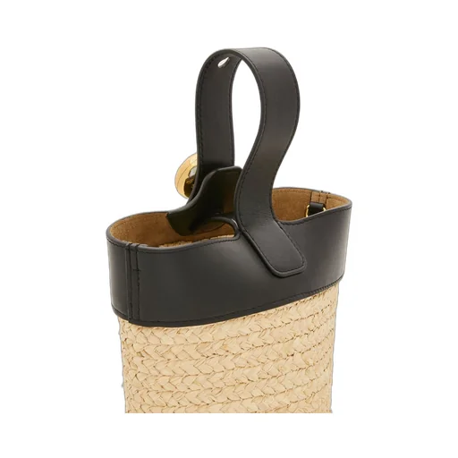 Mini Pebble Bucket bag in raffia and calfskin