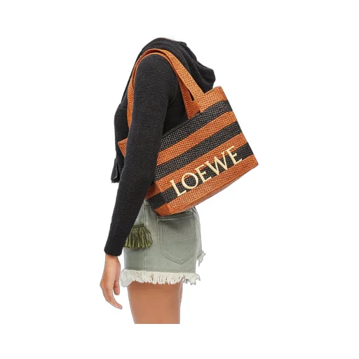 Medium LOEWE Font tote in raffia