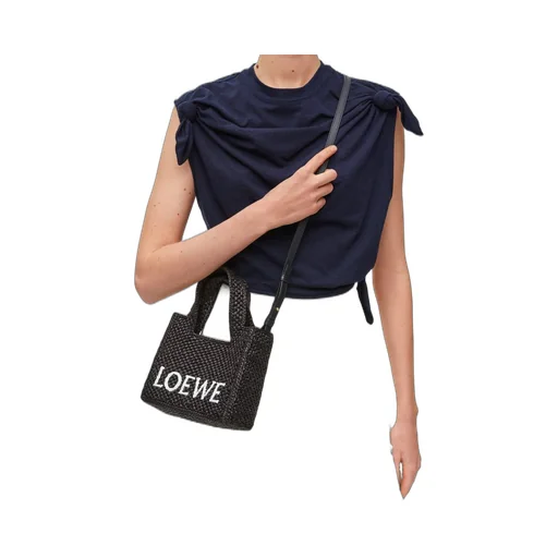 Mini LOEWE Font Tote in raffia