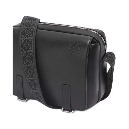 XS Military messenger bag in supple smooth calfskin and jacquard