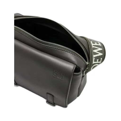 XS Military messenger bag in supple smooth calfskin and jacquard