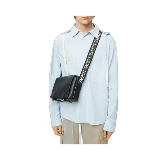XS Military messenger bag in supple smooth calfskin and jacquard