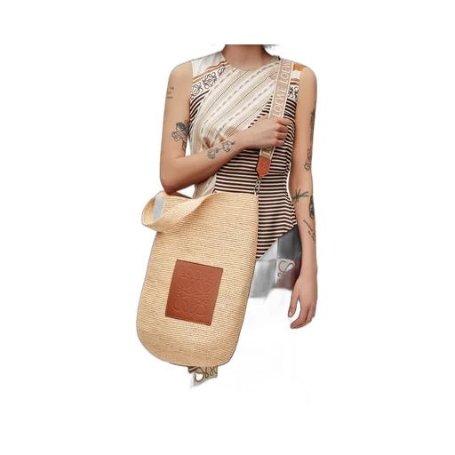 Large Slit bag in raffia and calfskin