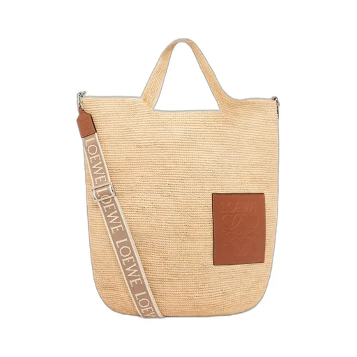 Large Slit bag in raffia and calfskin