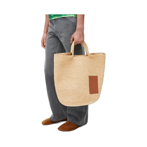 Large Slit bag in raffia and calfskin