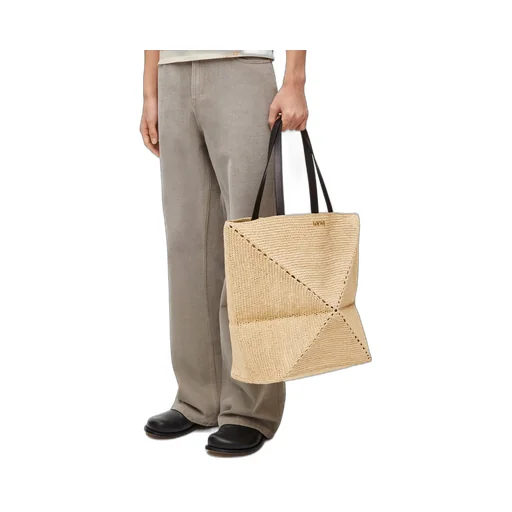 XL Puzzle Fold Tote in raffia