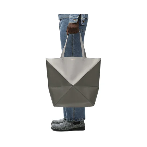 XL Puzzle Fold Tote in shiny calfskin