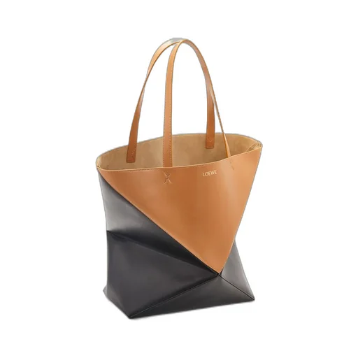 XL Puzzle Fold Tote in shiny calfskin