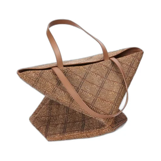 XL Puzzle Fold tote in tartan brushed suede