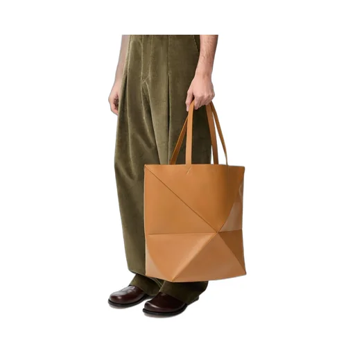 XL Puzzle Fold Tote in shiny calfskin
