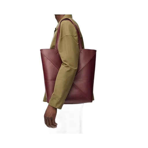 XL Puzzle Fold Tote in shiny calfskin