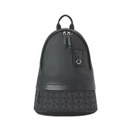 Round Slim Backpack in calfskin and Anagram jacquard