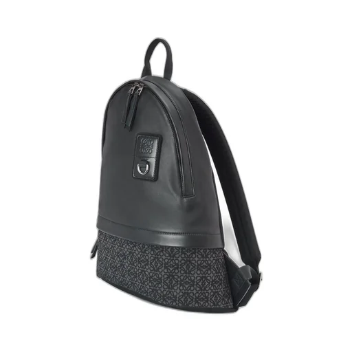 Round Slim Backpack in calfskin and Anagram jacquard