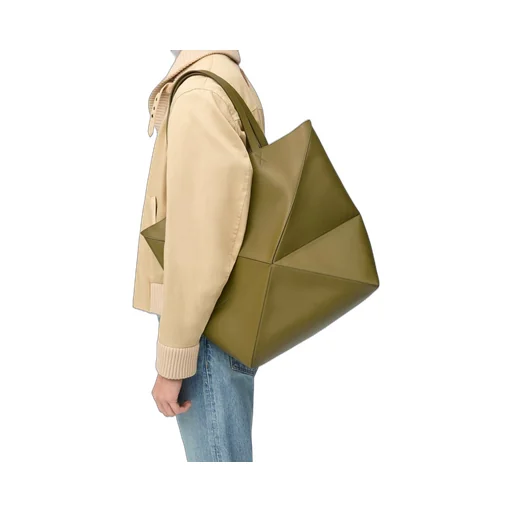 XL Puzzle Fold Tote in shiny calfskin
