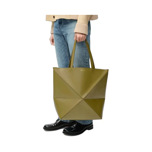 XL Puzzle Fold Tote in shiny calfskin