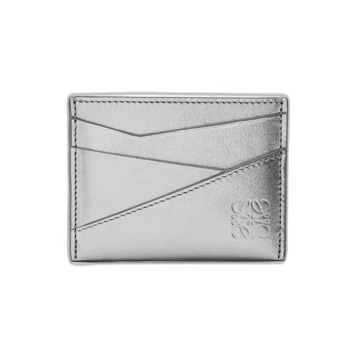 Puzzle plain cardholder in metallic calfskin