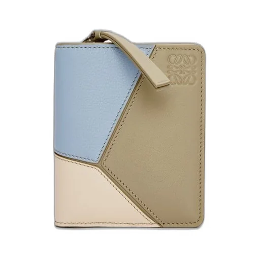 Puzzle compact zip wallet in classic calfskin