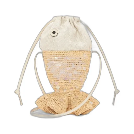 Fish pouch in canvas and raffia