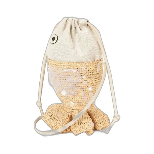 Fish pouch in canvas and raffia