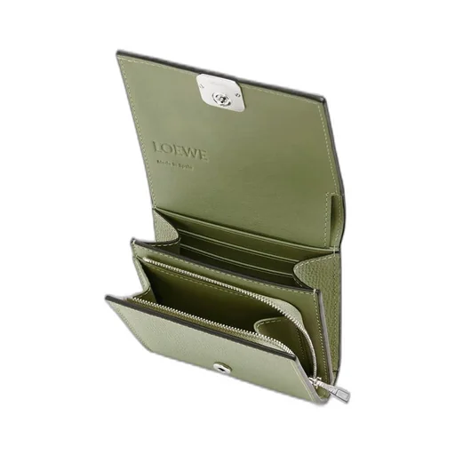 Anagram compact flap wallet in pebble grain calfskin