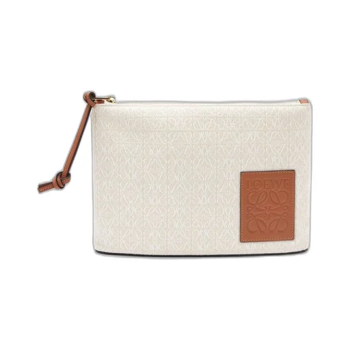 Oblong pouch in Anagram jacquard and calfskin