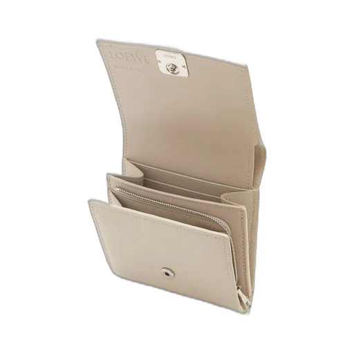 Anagram compact flap wallet in pebble grain calfskin
