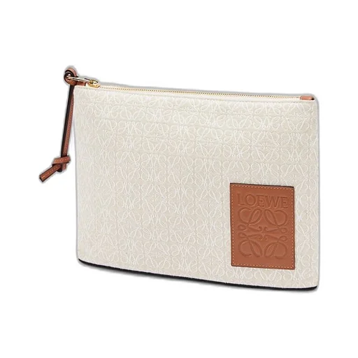 Oblong pouch in Anagram jacquard and calfskin