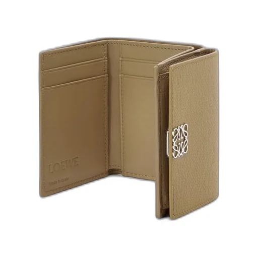 Anagram trifold wallet in pebble grain calfskin