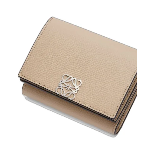 Anagram trifold wallet in pebble grain calfskin