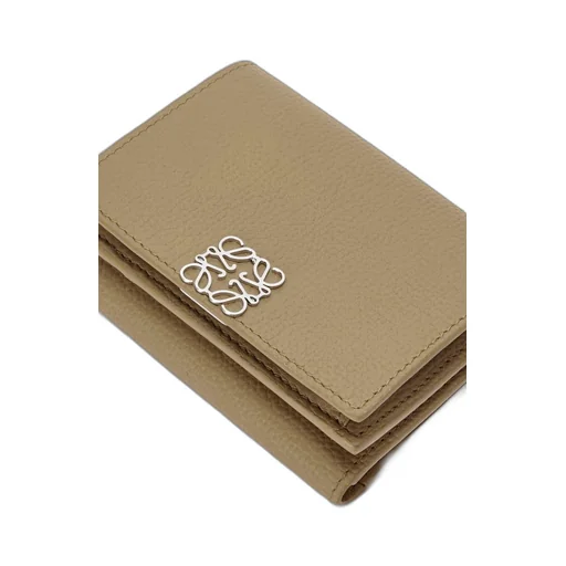 Anagram trifold wallet in pebble grain calfskin