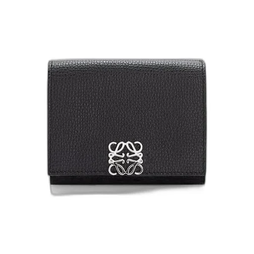 Anagram trifold wallet in pebble grain calfskin