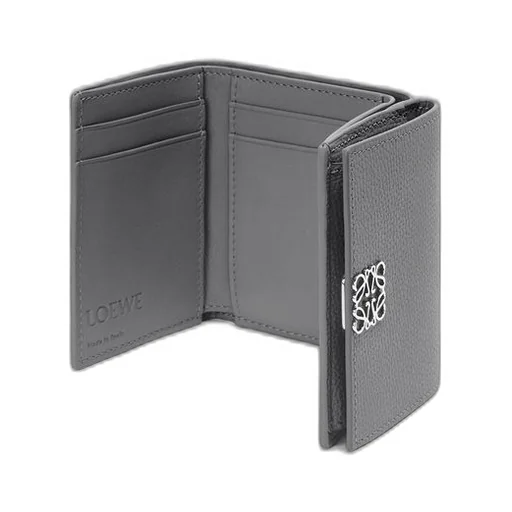 Anagram trifold wallet in pebble grain calfskin