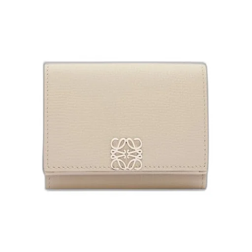 Anagram trifold wallet in pebble grain calfskin