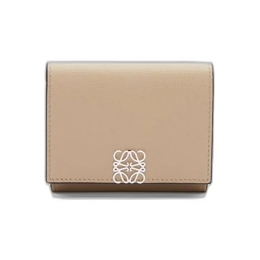 Anagram trifold wallet in pebble grain calfskin