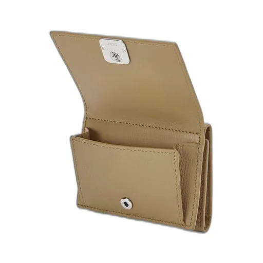 Anagram trifold wallet in pebble grain calfskin
