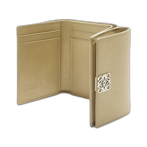 Anagram trifold wallet in pebble grain calfskin
