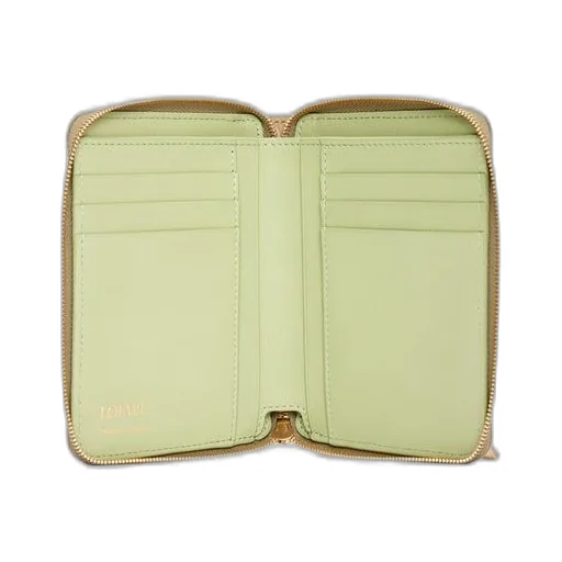 Knot compact zip around wallet in shiny nappa calfskin