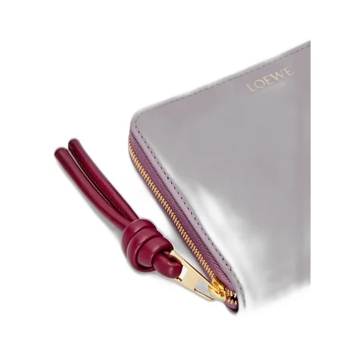 Knot compact zip around wallet in shiny nappa calfskin