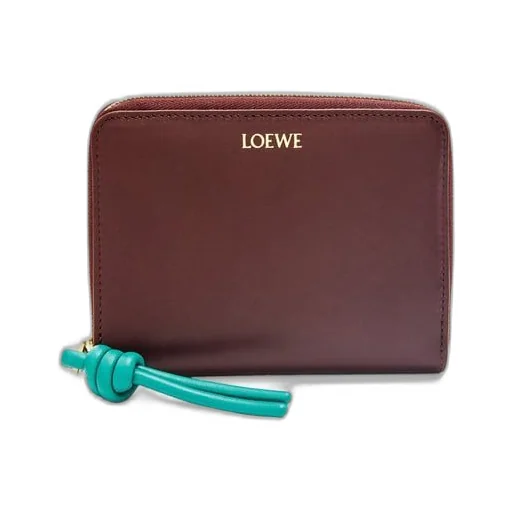 Knot compact zip around wallet in shiny nappa calfskin