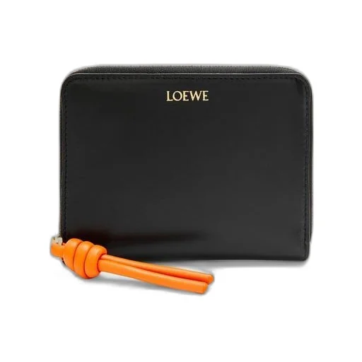 Knot compact zip around wallet in shiny nappa calfskin