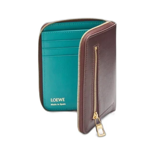 Knot compact zip around wallet in shiny nappa calfskin