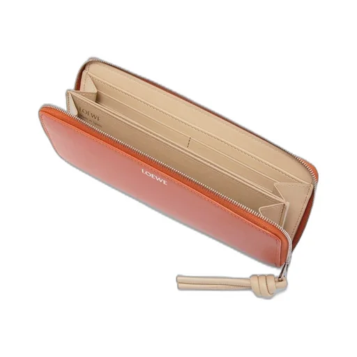 Knot zip around wallet in shiny nappa calfskin