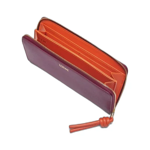 Knot zip around wallet in shiny nappa calfskin