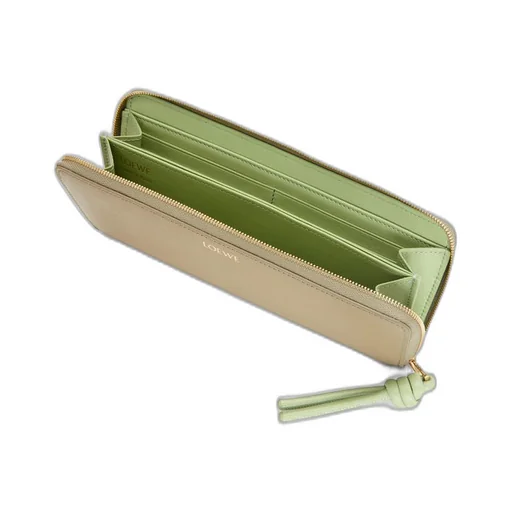 Knot zip around wallet in shiny nappa calfskin