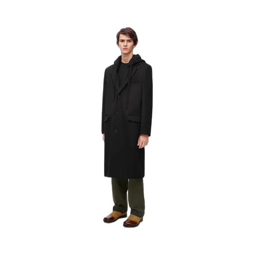 Hooded coat in wool and cashmere
