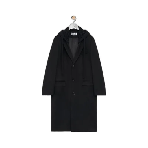 Hooded coat in wool and cashmere