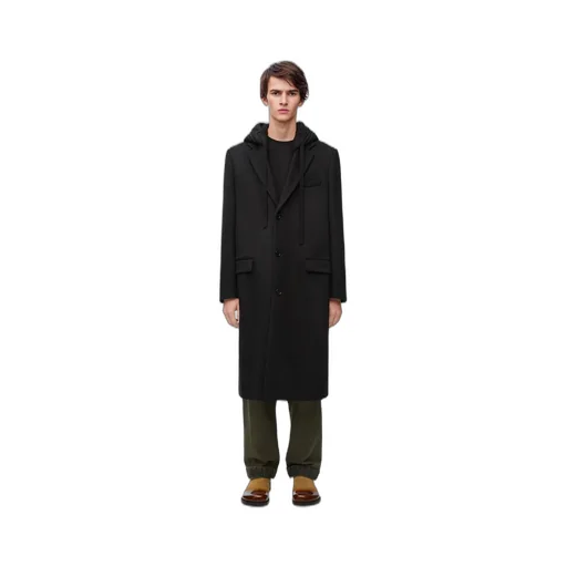 Hooded coat in wool and cashmere
