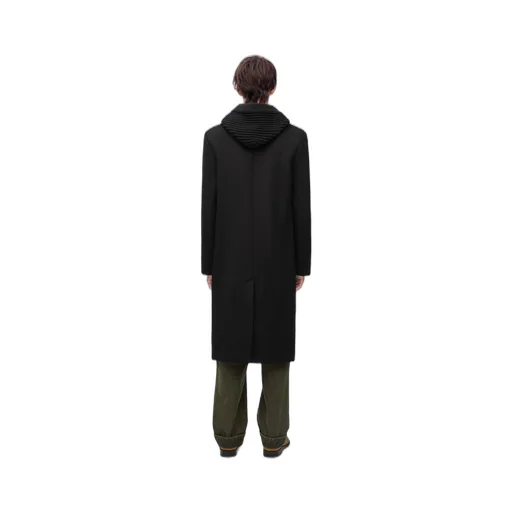 Hooded coat in wool and cashmere