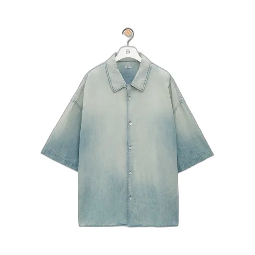 Short sleeve shirt in cotton and linen